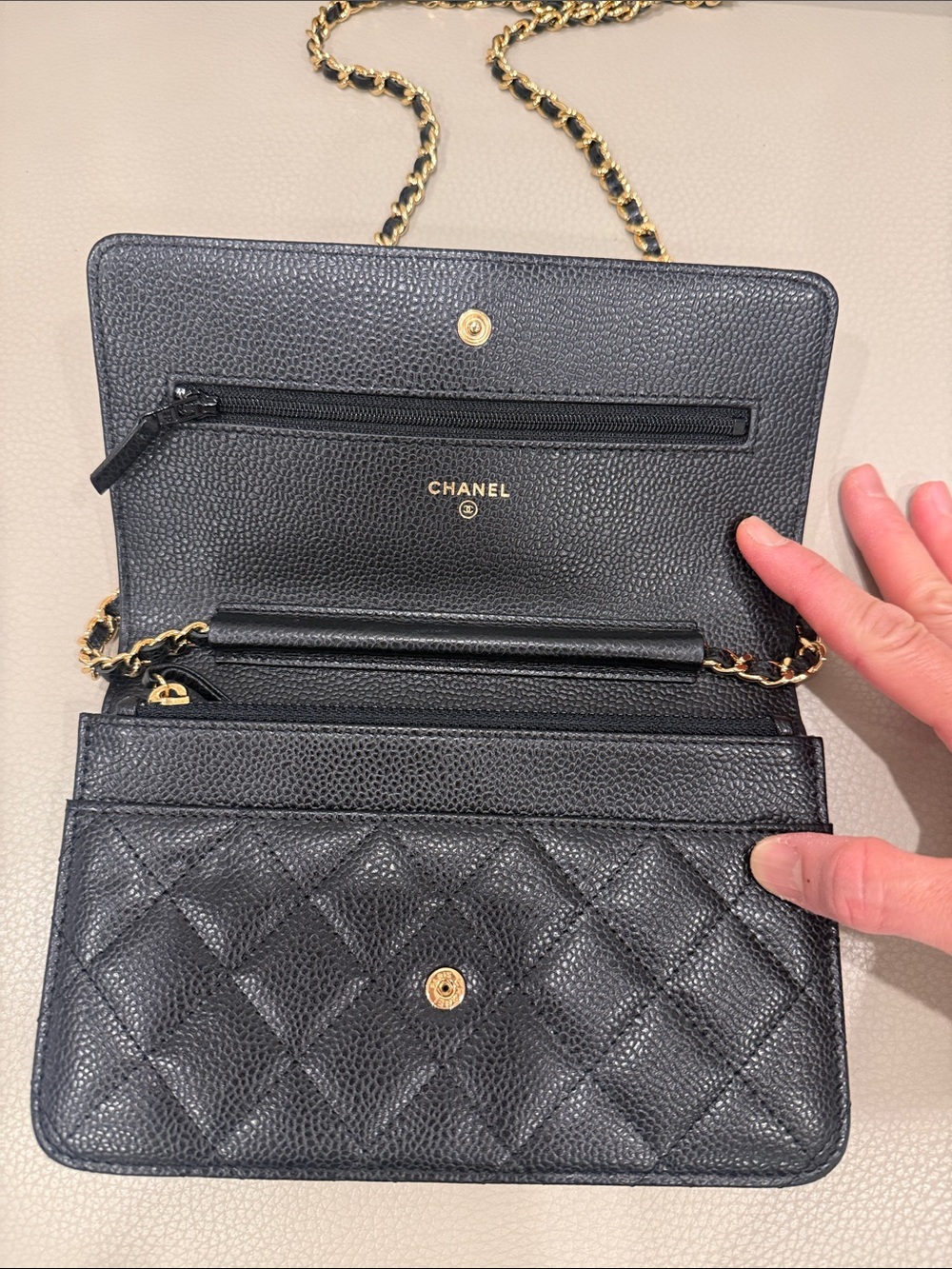 CHANEL Black Quilted Caviar WOC Wallet on Chain Gold Hardware - Picture 4 of 4